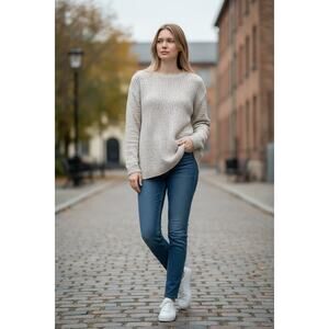 Lefy & Me Pullover Retro Cable Knit Spring Academic Elbow Patch Size Medium